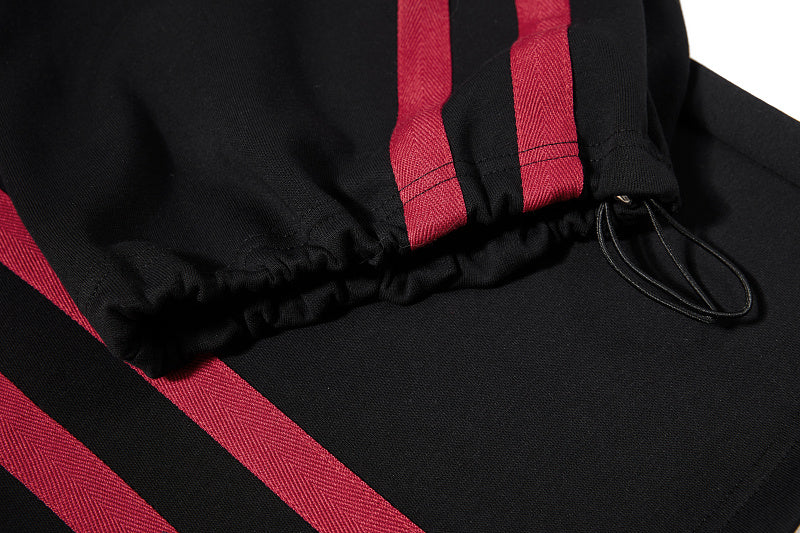 Yiaknis Wide-Leg Sweatpants, Red Side Stripes, Light Grey and Black