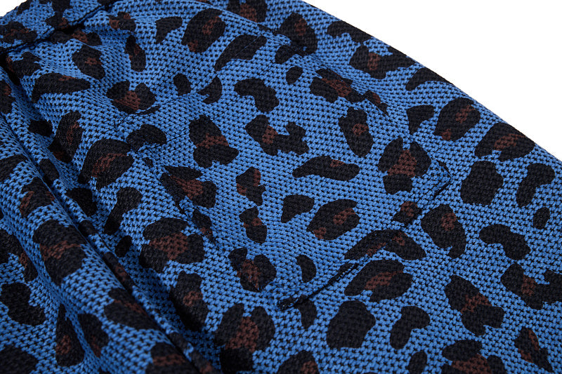 Yiaknis Leopard Print Sweatpants, Embroidered Patch, Grey and Blue