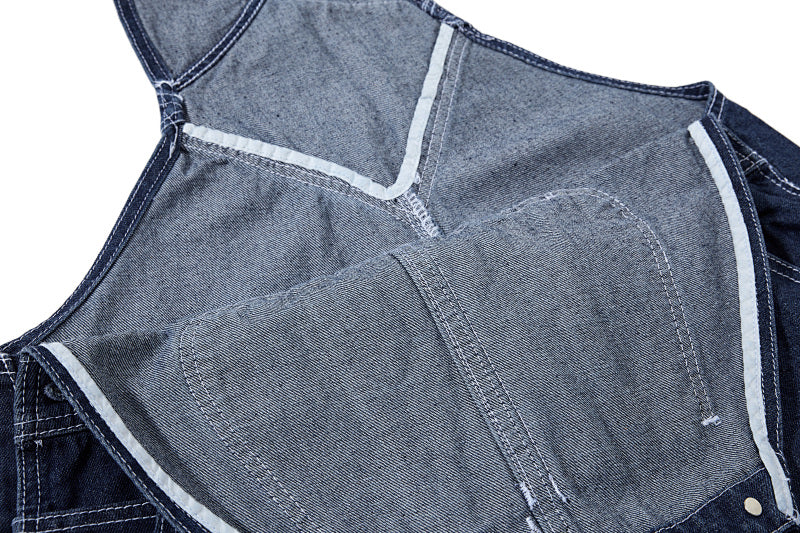 Yiaknis Wide-Leg Denim Overalls, Bib and Cargo Pockets, Dark Blue and Black – photo 38