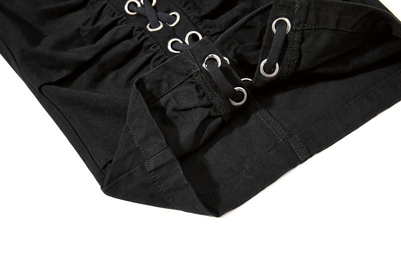 Yiaknis Wide-Leg Cropped Cargo Trousers, Lace-Up Legs, Off White and Black – photo 38