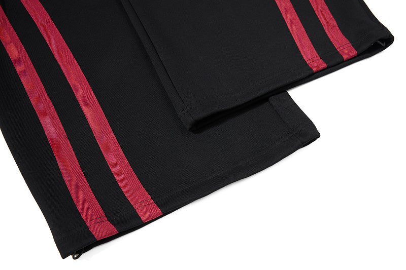 Yiaknis Wide-Leg Sweatpants, Red Side Stripes, Light Grey and Black