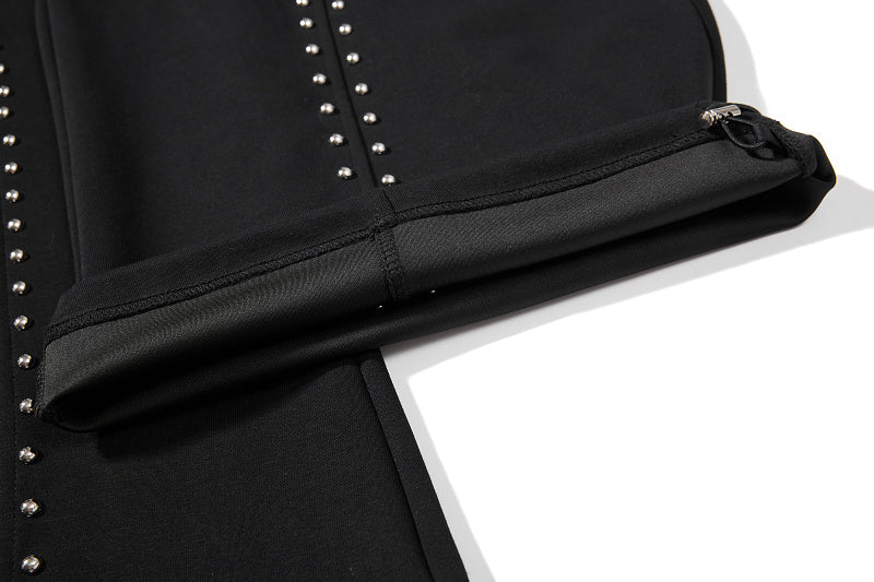 Yiaknis Wide-Leg Sweatpants, Studded Side Lines, Light Grey and Black