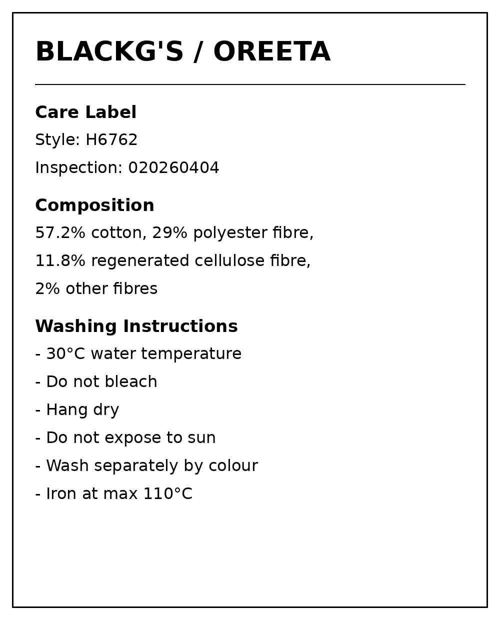 Yiaknis Flared Trousers with Washed Finish, Black and Light Grey – care label