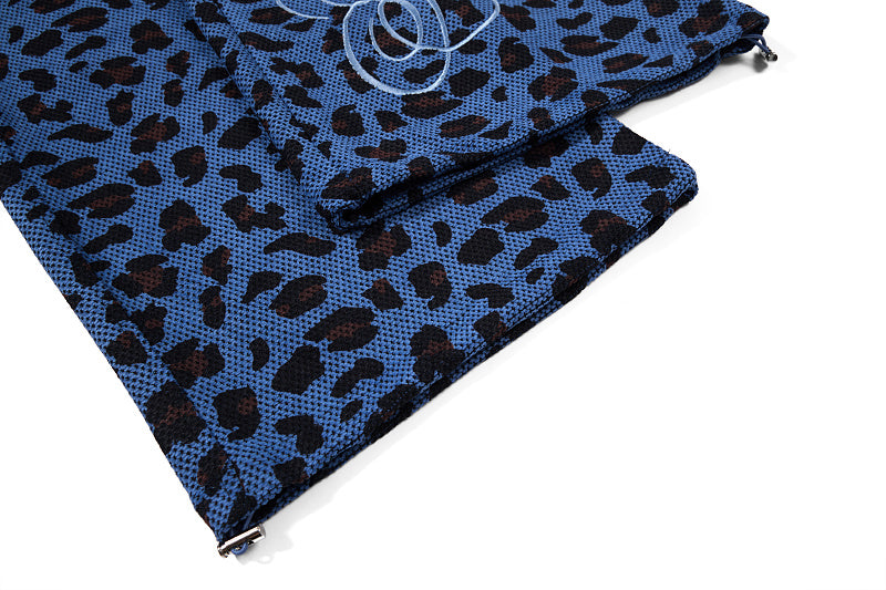 Yiaknis Leopard Print Sweatpants, Embroidered Patch, Grey and Blue