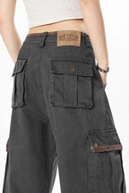 Yiaknis Wide-Leg Cargo Trousers with Flap Pockets, Khaki and Dark Grey – photo 39