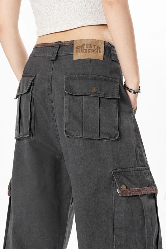 Yiaknis Wide-Leg Cargo Trousers with Flap Pockets, Khaki and Dark Grey – photo 39