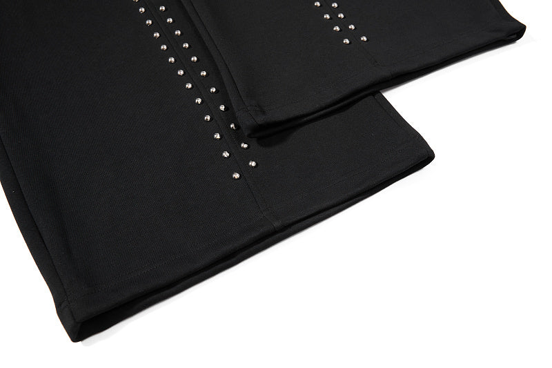 Yiaknis Wide-Leg Sweatpants, Studded Side Lines, Light Grey and Black