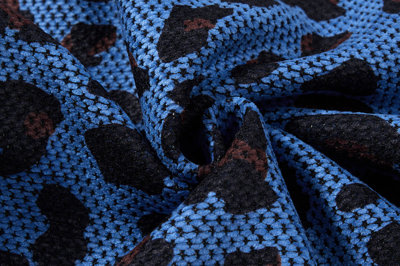 Yiaknis Leopard Print Sweatpants, Embroidered Patch, Grey and Blue