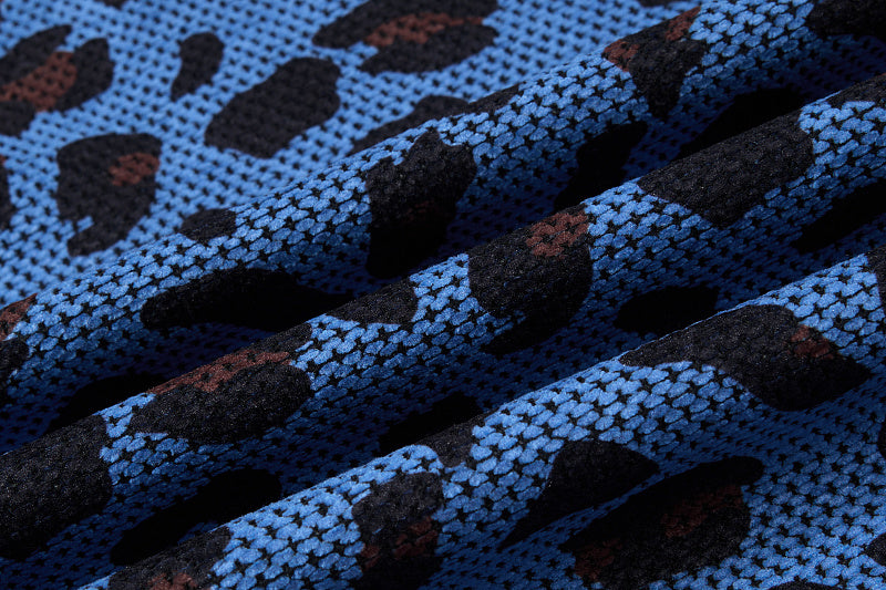 Yiaknis Leopard Print Sweatpants, Embroidered Patch, Grey and Blue