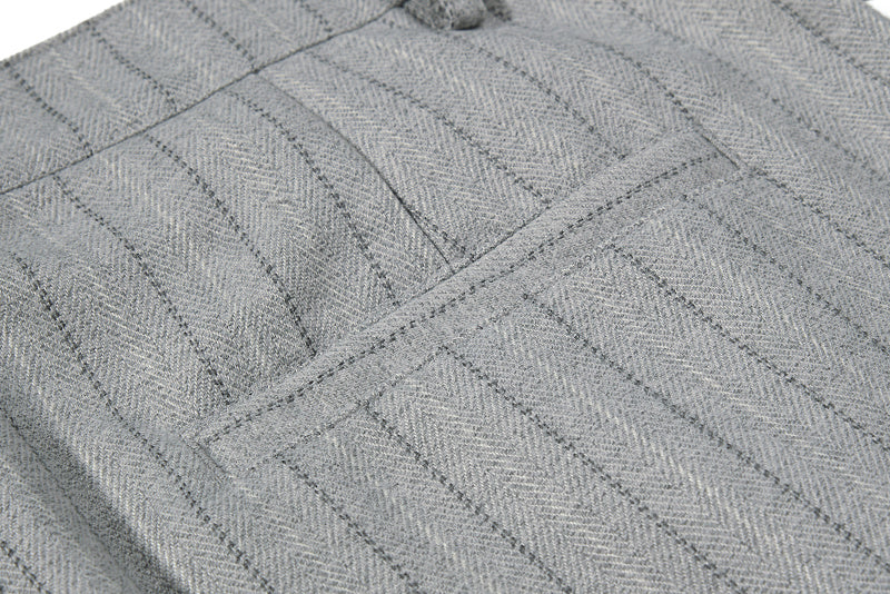 Yiaknis Black and Light Grey Pinstripe Wide-Leg Trousers, Belt Strap