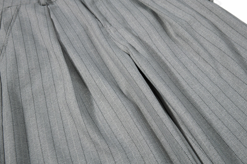 Yiaknis Black and Light Grey Pinstripe Wide-Leg Trousers, Belt Strap