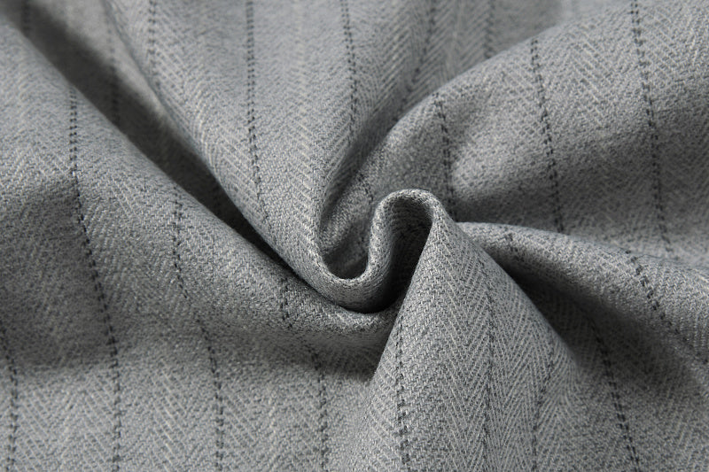 Yiaknis Black and Light Grey Pinstripe Wide-Leg Trousers, Belt Strap