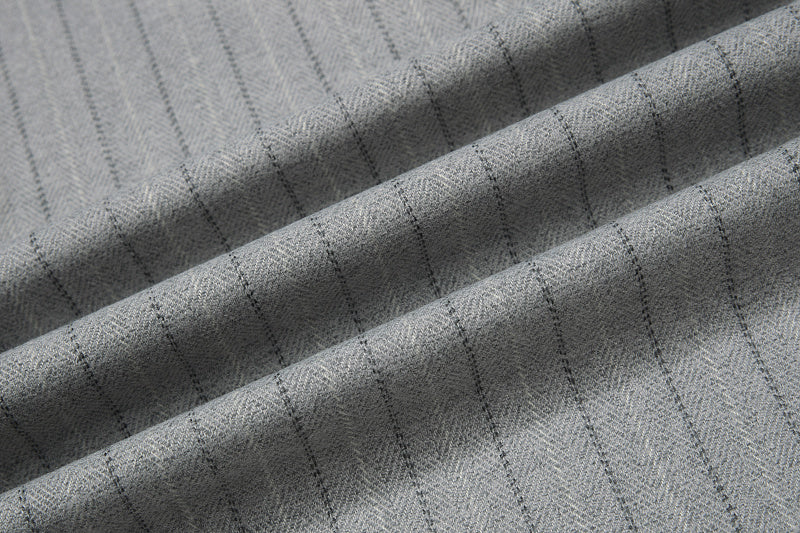 Yiaknis Black and Light Grey Pinstripe Wide-Leg Trousers, Belt Strap