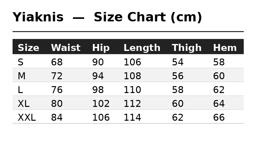 Size Chart (cm)