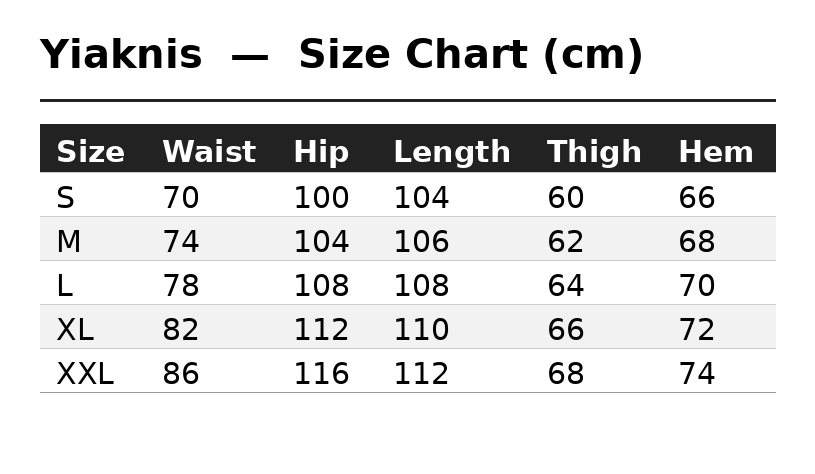Size Chart (cm)