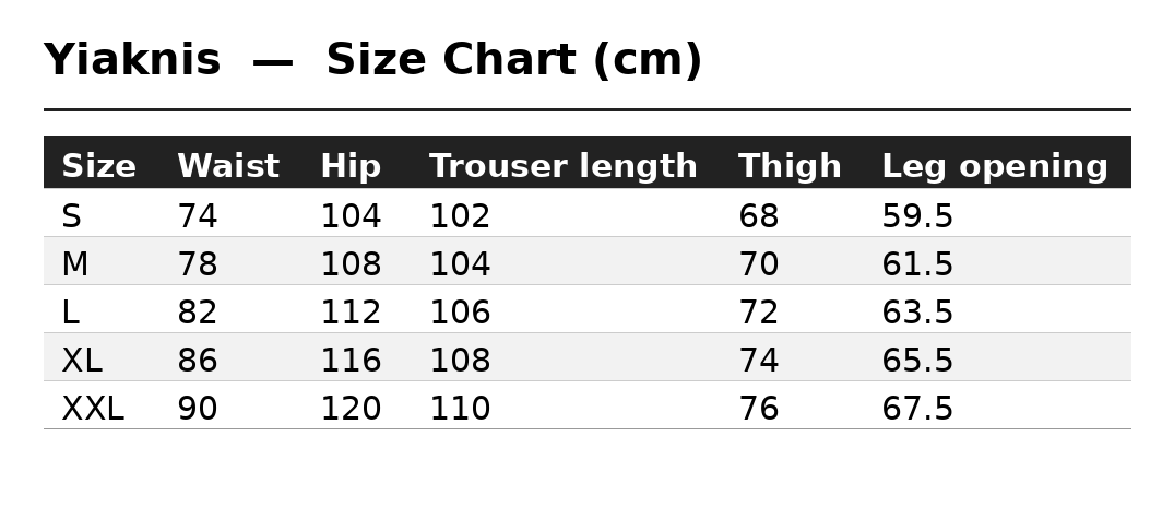 Size Chart (cm)