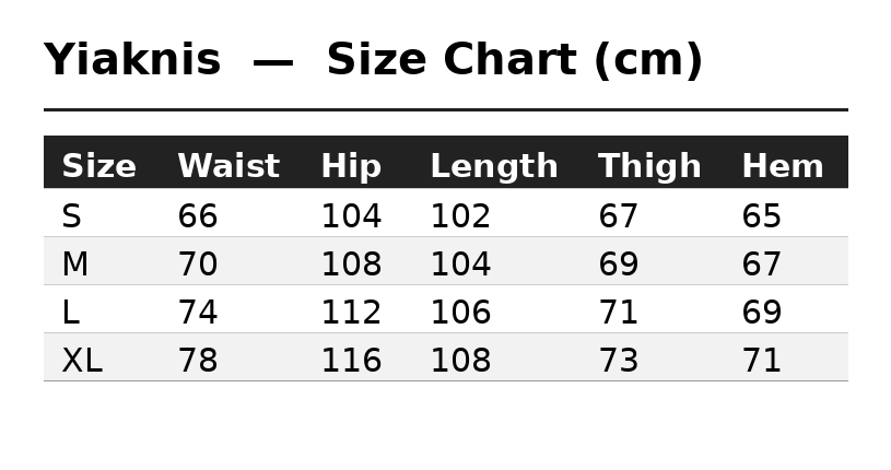 Size Chart (cm)
