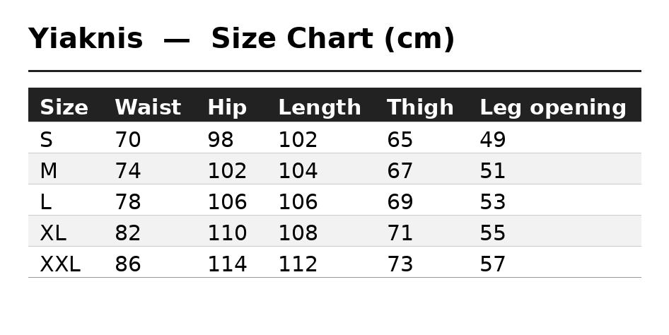 Yiaknis Wide-Leg Cargo Trousers, Thigh Pocket, Dark Green and Navy – size chart