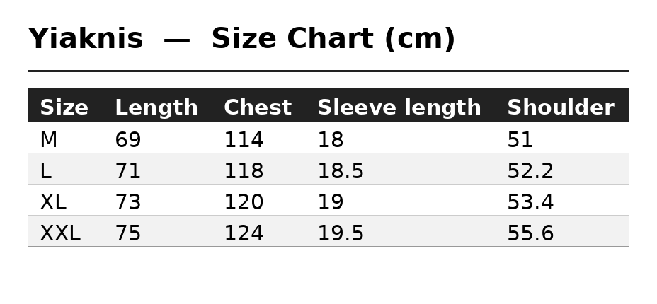 Yiaknis Striped Polo Shirt with White Collar, Light Blue and White – size chart