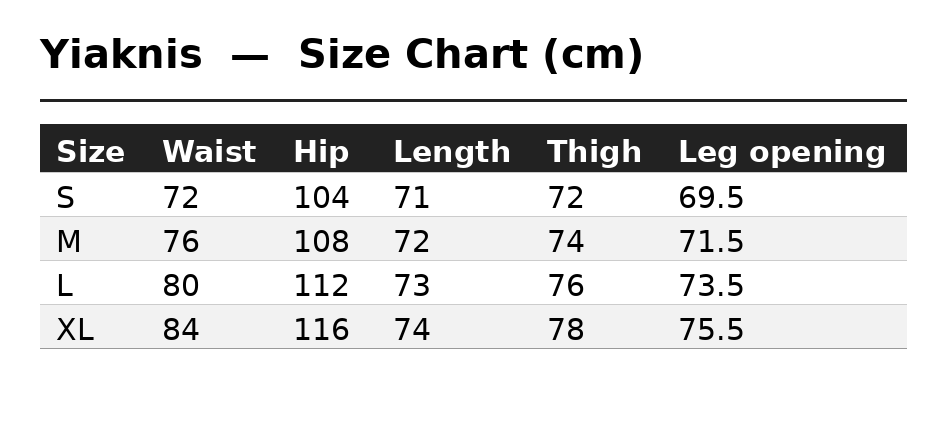 Size Chart (cm)