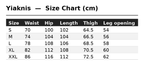 Yiaknis Cargo Trousers, Drawstring Pockets, Khaki and Dark Grey – size chart