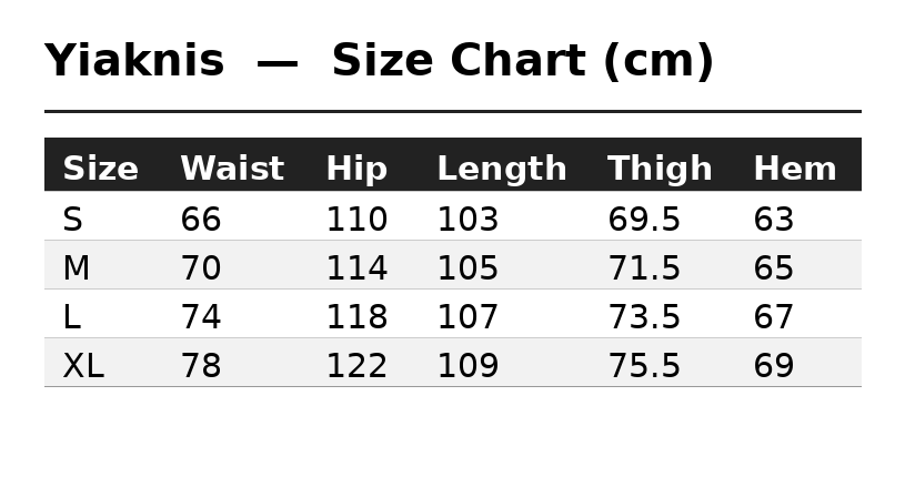 Size Chart (cm)
