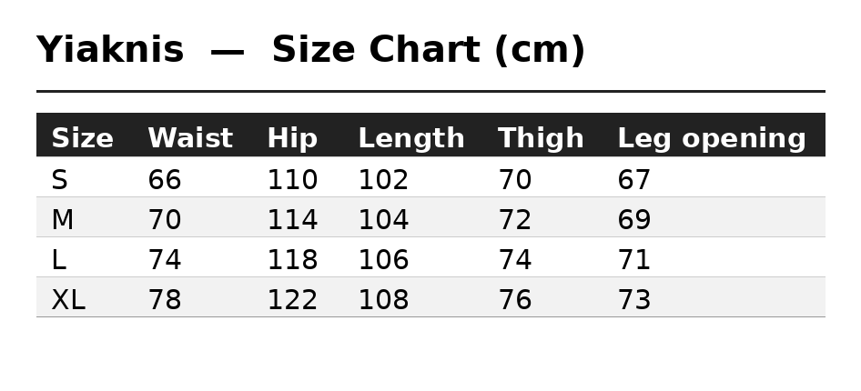 Size Chart (cm)