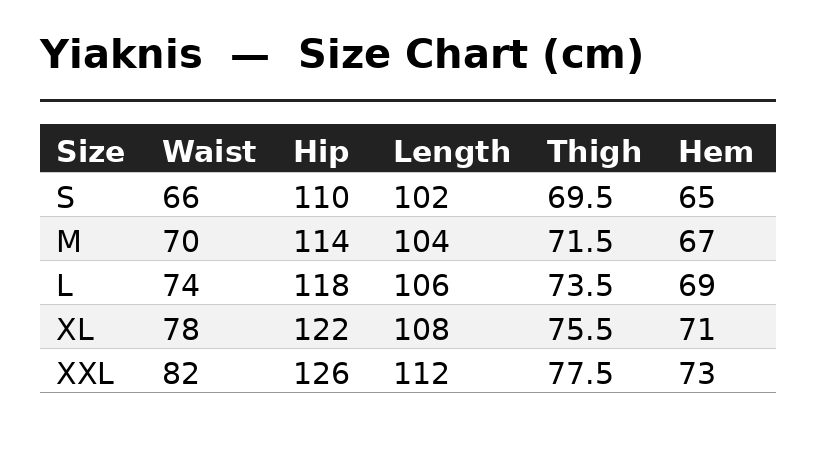 Size Chart (cm)