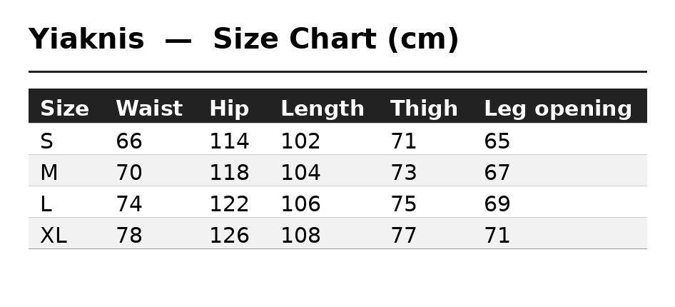 Size Chart (cm)