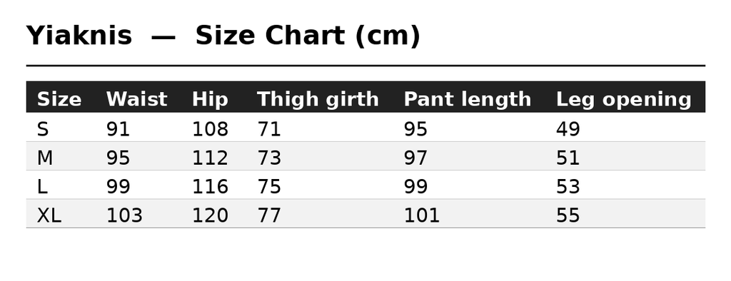 Size Chart (cm)
