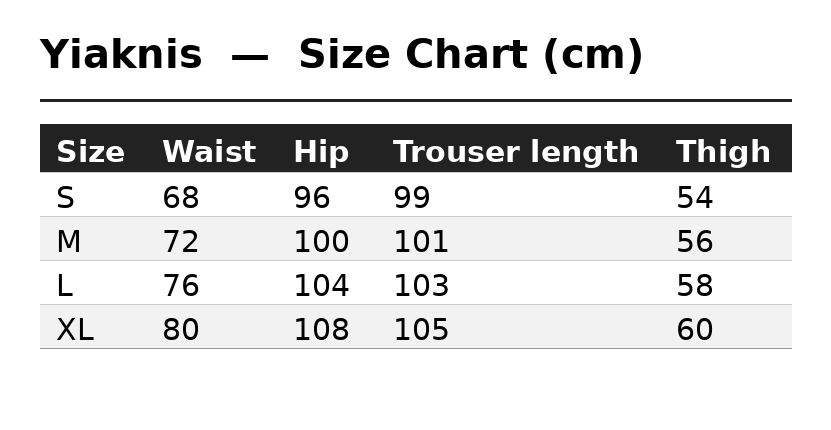 Size Chart (cm)