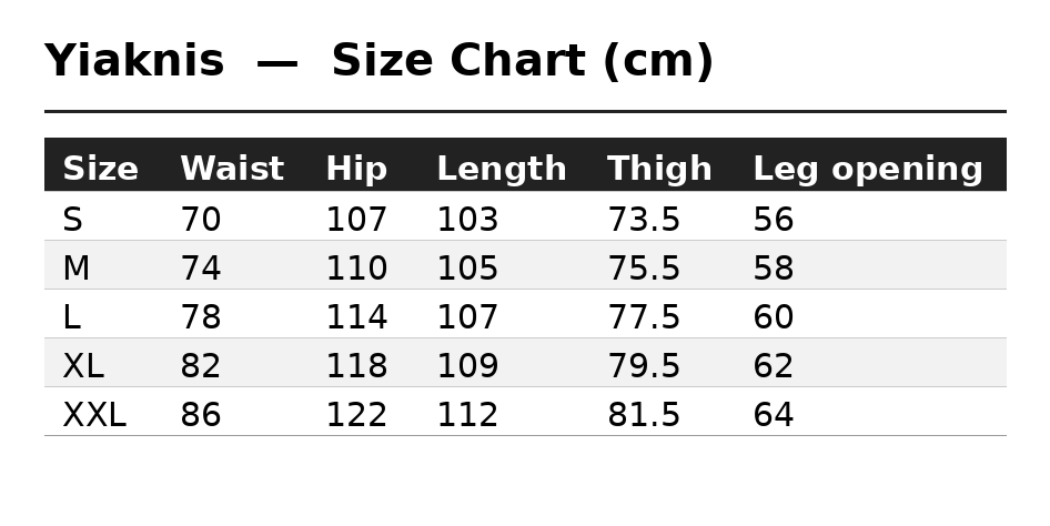Size Chart (cm)