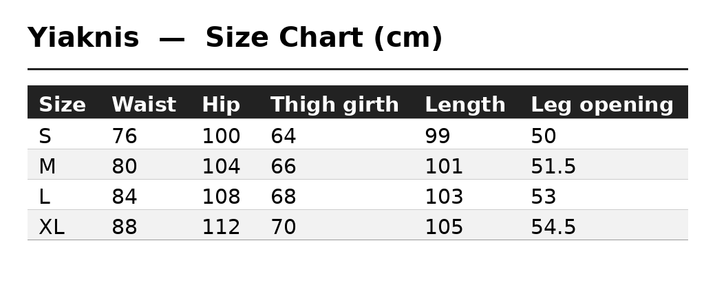 Size Chart (cm)