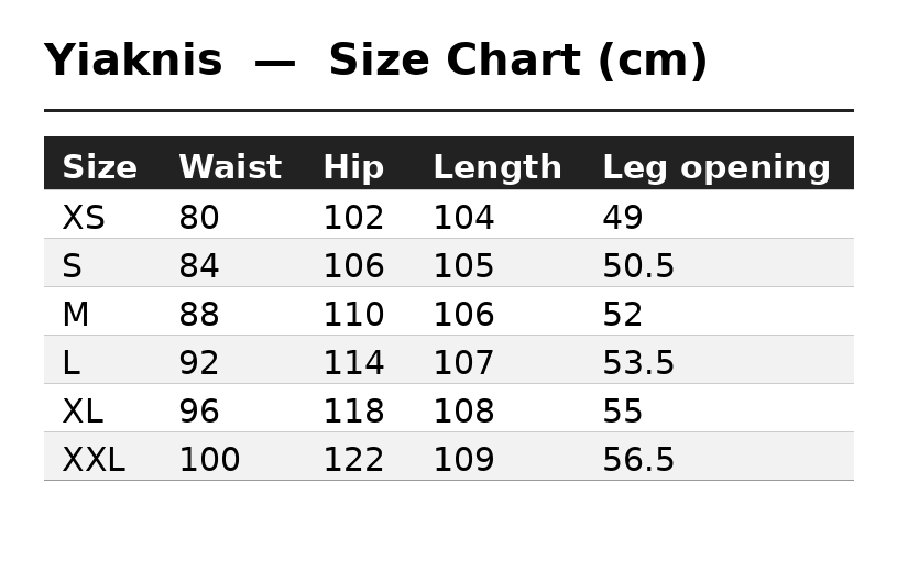 Size Chart (cm)