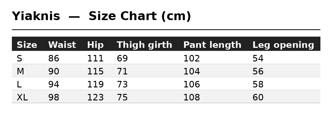 Size Chart (cm)