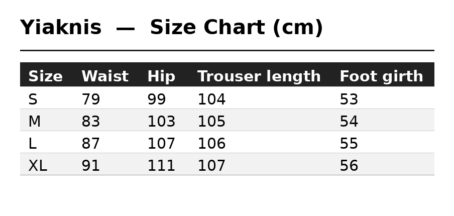 Size Chart (cm)