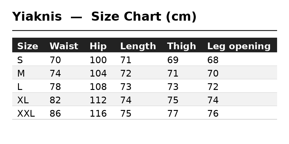 Yiaknis Wide-Leg Light Grey and Black Capri Pants with Side Studs – size chart