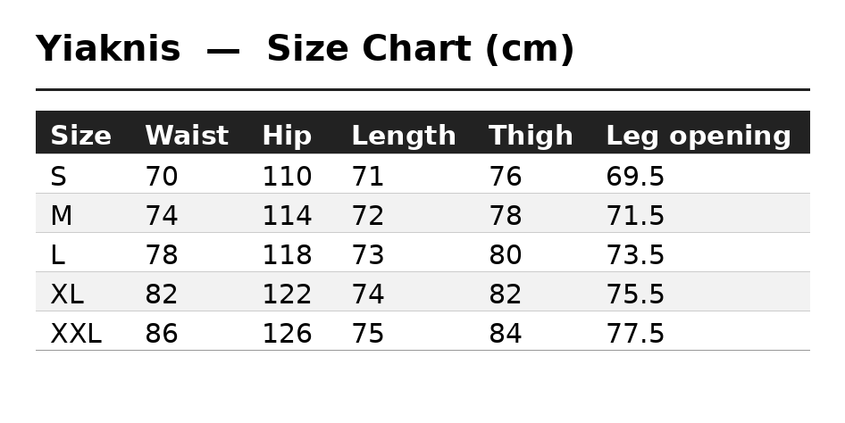 Size Chart (cm)