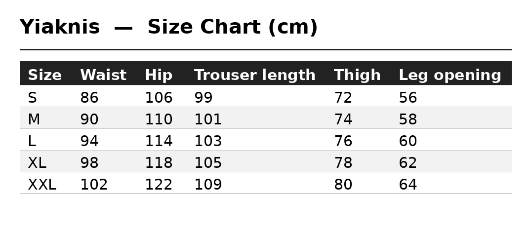 Size Chart (cm)
