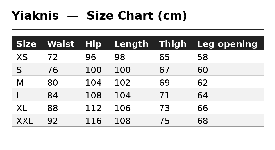 Size Chart (cm)