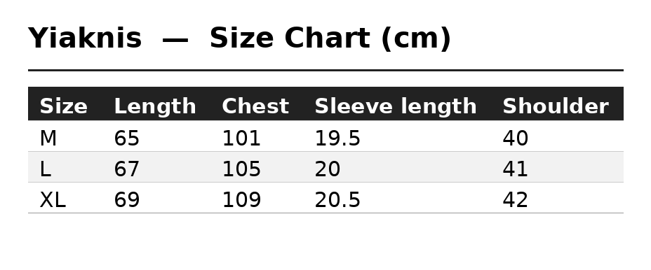 Yiaknis T-Shirt, Script Chest Print, Black and White – size chart