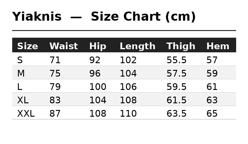 Size Chart (cm)