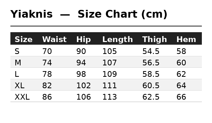 Size Chart (cm)