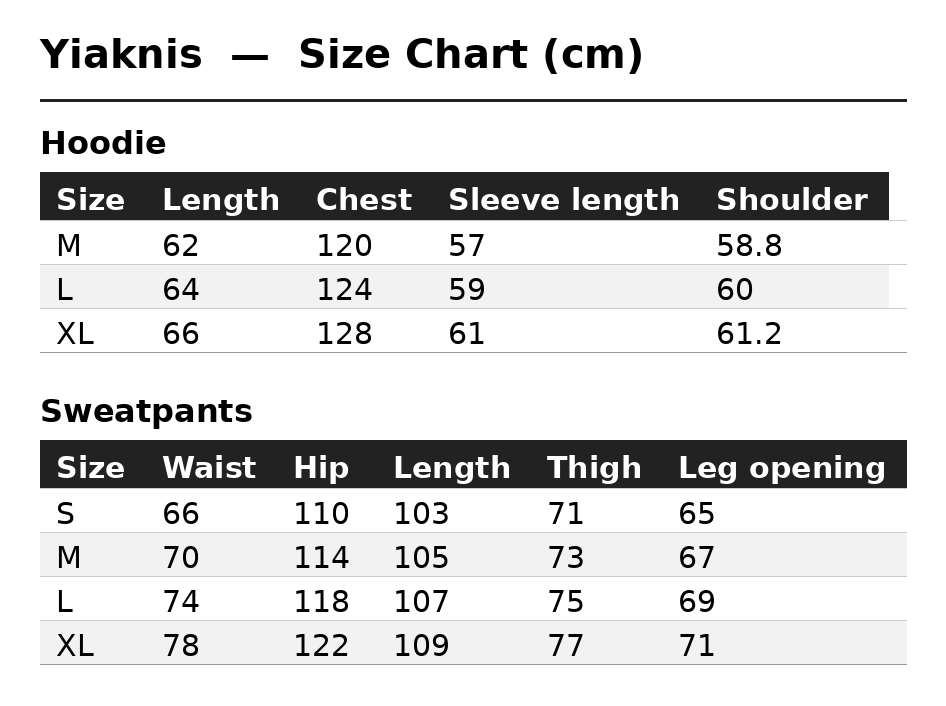 Size Chart (cm)