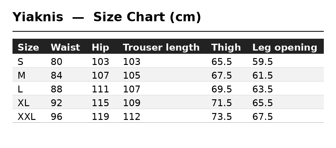 Size Chart (cm)