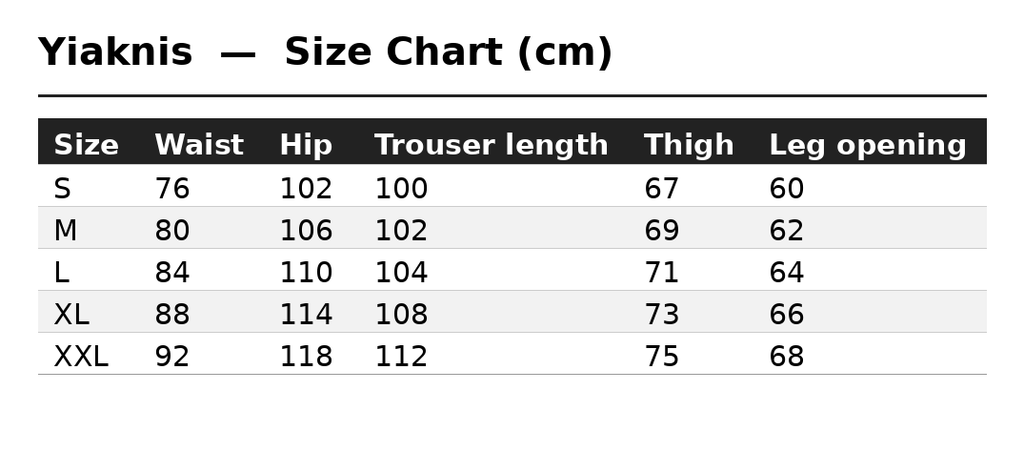 Size Chart (cm)