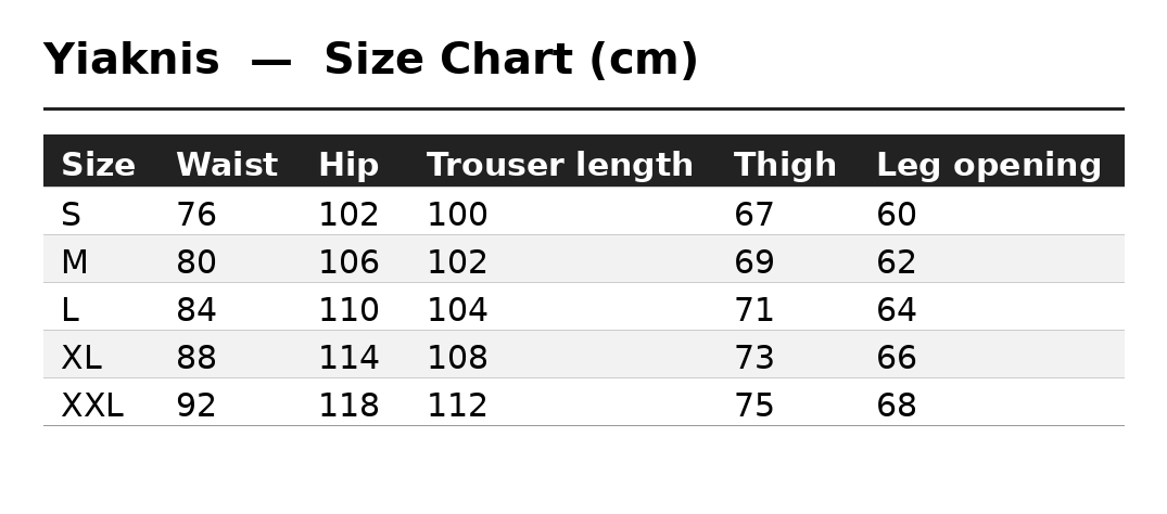Size Chart (cm)