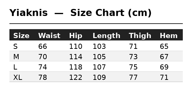Size Chart (cm)