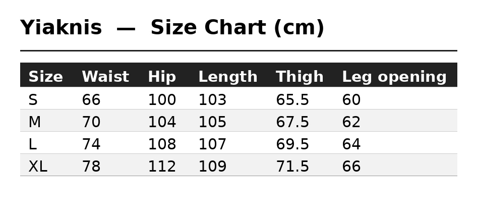 Size Chart (cm)
