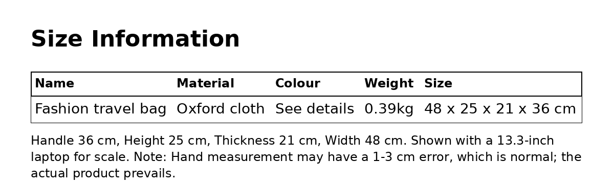 English product information card